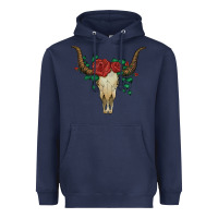 Navy bull skull with roses Heavyweight Hoodie - Artiststas
