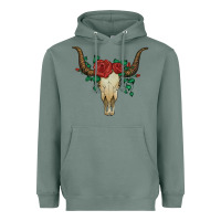 Sage bull skull with roses Heavyweight Hoodie - Artiststas