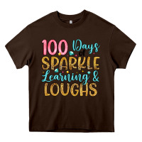 Chocolate Brown 100 days of sparkle learning and loughs Heavy Core Tee - Artiststas