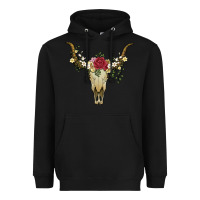 Black bull skull with rose and flowers Heavyweight Hoodie - Artiststas