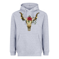 Heather Grey bull skull with rose and flowers Heavyweight Hoodie - Artiststas