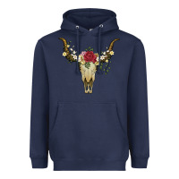 Navy bull skull with rose and flowers Heavyweight Hoodie - Artiststas