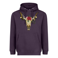 Bull Skull With Rose And Flowers Heavyweight Hoodie | Teevron