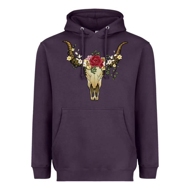 Bull Skull With Rose And Flowers Heavyweight Hoodie by Artiststas | Teevron