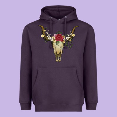 Bull Skull With Rose And Flowers Heavyweight Hoodie Designed By Artiststas