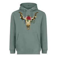 Sage bull skull with rose and flowers Heavyweight Hoodie - Artiststas