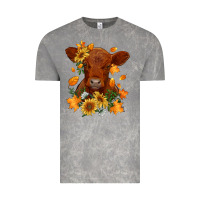 Cloud Rock fall red angus calf dried leaves and sunflowers Vintage Tee - RanaPortraitStore