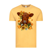 Vintage Mustard fall red angus calf dried leaves and sunflowers Vintage Tee - RanaPortraitStore