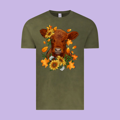 Fall Red Angus Calf Dried Leaves And Sunflowers Vintage Tee Designed By Ranaportraitstore