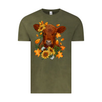 Vintage Olive fall red angus calf dried leaves and sunflowers Vintage Tee - RanaPortraitStore
