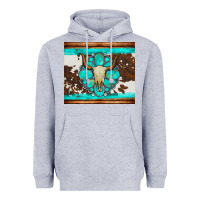 Heather Grey bull skull and turquoise cowhide tumbler Heavyweight Hoodie - Artiststas