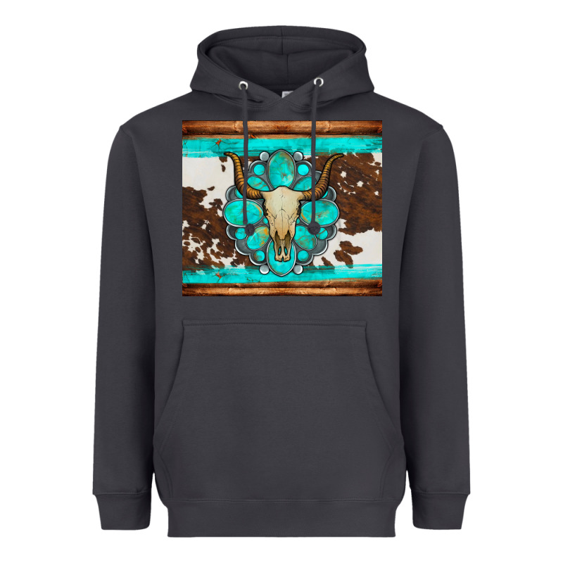 Bull Skull And Turquoise Cowhide Tumbler Heavyweight Hoodie by Artiststas | Teevron