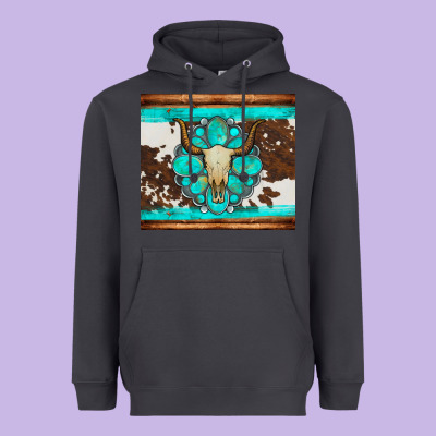 Bull Skull And Turquoise Cowhide Tumbler Heavyweight Hoodie Designed By Artiststas