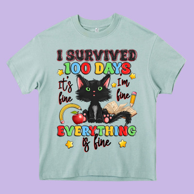 I Survived 100 Days It's Fine I'm Fine Heavy Core Tee Designed By Artiststas