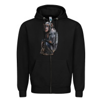 Black Chimpanzee Illustrations Zipper Hoodie - LillyAllenDesigns