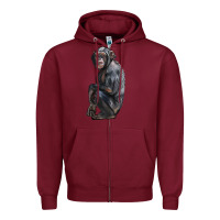 Burgundy Chimpanzee Illustrations Zipper Hoodie - LillyAllenDesigns