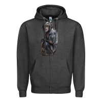 Charcoal Heather Chimpanzee Illustrations Zipper Hoodie - LillyAllenDesigns