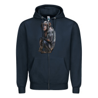 Navy Chimpanzee Illustrations Zipper Hoodie - LillyAllenDesigns