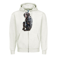 Oatmeal Heather Chimpanzee Illustrations Zipper Hoodie - LillyAllenDesigns