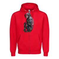 Red Chimpanzee Illustrations Zipper Hoodie - LillyAllenDesigns