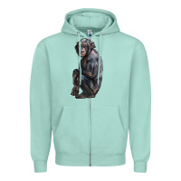 Seafoam Chimpanzee Illustrations Zipper Hoodie - LillyAllenDesigns
