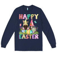 Navy Happy Easter gnomies Easter Day Long Sleeve Tee - CowGirlArtShop