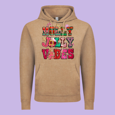 Holly Jolly Vibes Pink Christmas Vintage Hoodie Designed By Cowgirlartshop