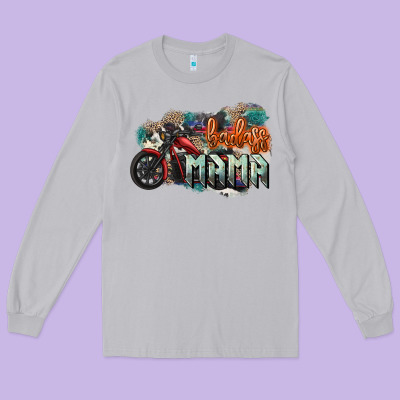 Badass Mama Motorcycle Mother's Day Long Sleeve Tee Designed By Howdyjamesfarm