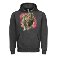 Charcoal Heather leopard baby hippo Zipper Hoodie - LillyAllenDesigns