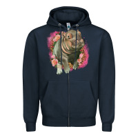 Navy leopard baby hippo Zipper Hoodie - LillyAllenDesigns