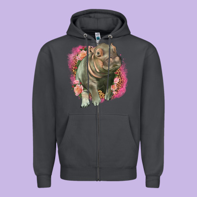 Leopard Baby Hippo Zipper Hoodie Designed By Lillyallendesigns