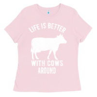 Bubblegum Pink Life Is Better With Cows Around Ladies Tee - Bettercallsaul