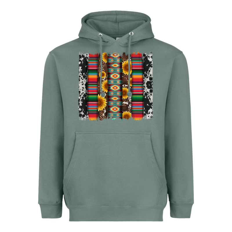 Cowhıde Aztec Serape Wıth Leopard And Sunflowers Brushstroke Heavyweight Hoodie by Artiststas | Teevron