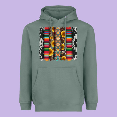 Cowhıde Aztec Serape Wıth Leopard And Sunflowers Brushstroke Heavyweight Hoodie Designed By Artiststas