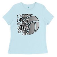 Baby Blue I Know I Play Like A Girl Try To Keep Up Volleyball Ladies Tee - Bettercallsaul