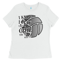 White I Know I Play Like A Girl Try To Keep Up Volleyball Ladies Tee - Bettercallsaul