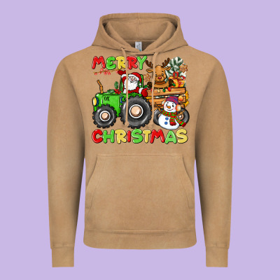 Merry Christmas Crew Tractor Vintage Hoodie Designed By Cowgirlartshop