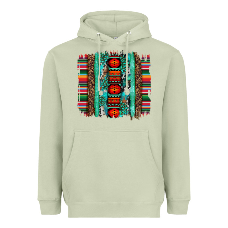 Serape Aztec Leopard And Turquoise Glitter With Gemstone Brushstroke Heavyweight Hoodie by Artiststas | Teevron
