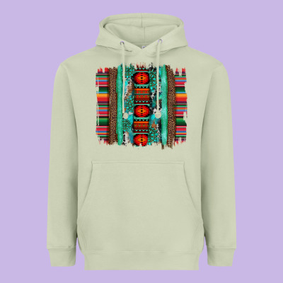 Serape Aztec Leopard And Turquoise Glitter With Gemstone Brushstroke Heavyweight Hoodie Designed By Artiststas