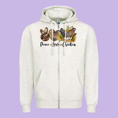 Peace Love Chicken Zipper Hoodie Designed By Lillyallendesigns