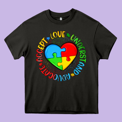 Autism Awareness Puzzle Heart Love Understand Advo Heavy Core Tee Designed By Artiststas