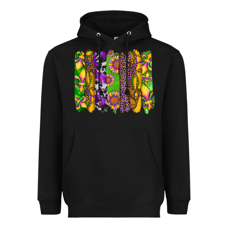 Mardi Gras Sunflower Fleur De Lis Leopard Cowhide Brushstrokes Heavyweight Hoodie by Artiststas | Teevron