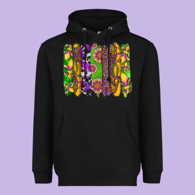 Mardi Gras Sunflower Fleur De Lis Leopard Cowhide Brushstrokes Heavyweight Hoodie Designed By Artiststas