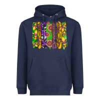 Navy mardi gras sunflower fleur de lis leopard cowhide brushstrokes Heavyweight Hoodie - Artiststas