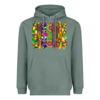 Sage mardi gras sunflower fleur de lis leopard cowhide brushstrokes Heavyweight Hoodie - Artiststas