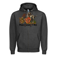 Charcoal Heather Peace Love T Rex Zipper Hoodie - LillyAllenDesigns