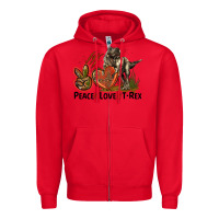 Red Peace Love T Rex Zipper Hoodie - LillyAllenDesigns