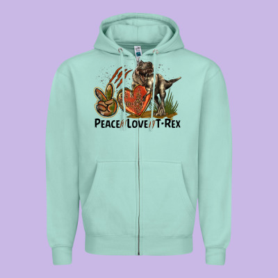 Peace Love T Rex Zipper Hoodie Designed By Lillyallendesigns