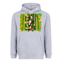 Heather Grey st patricks cow and coin wıth clovers and leopard brushstrokes Heavyweight Hoodie - Artiststas