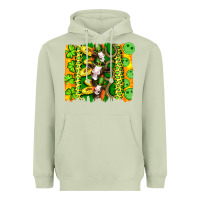 Matcha st patricks cow and coin wıth clovers and leopard brushstrokes Heavyweight Hoodie - Artiststas